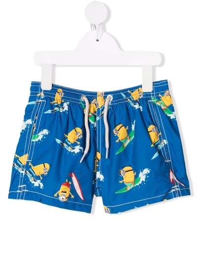 Mc2 Saint Barth Minions Print Recycled Fiber Swim Shorts In Blue