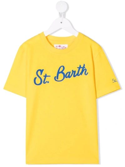 Mc2 Saint Barth Kids' Logo-embroidered Cotton T-shirt In Gelb