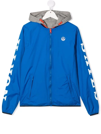 North Sails Teen Hooded Logo-print Windbreaker Jacket In Blue