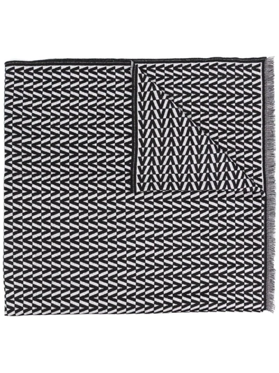 Valentino Intarsia Knit Logo Scarf In Black