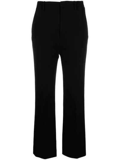 Saint Laurent Cropped Wool-blend Straight-leg Trousers In Black