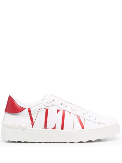 Valentino Garavani Open Trainers In Leather With Contrasting Vltn Print In White