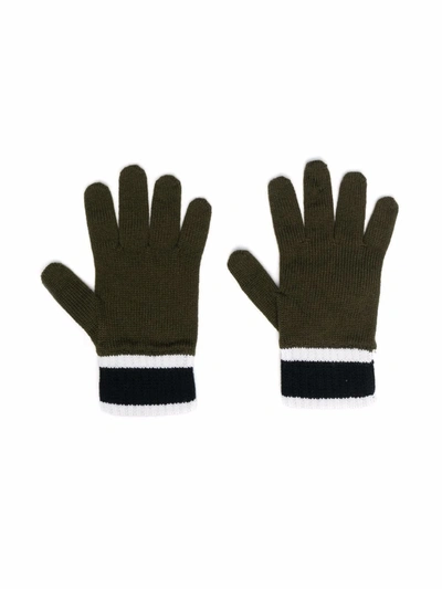 Emporio Armani Kids' Stripe-detail Knitted Gloves In Green