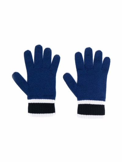 Emporio Armani Kids' 条纹细节针织手套 In Blue
