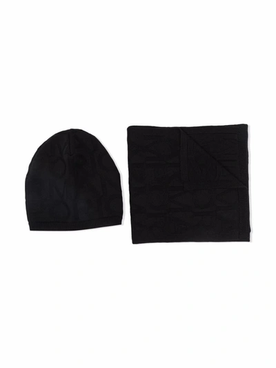 Emporio Armani Kids' Knitted Beanie And Scarf Set In Black