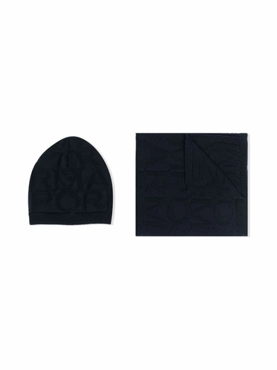 Emporio Armani Kids' Knitted Beanie And Scarf Set In Blue