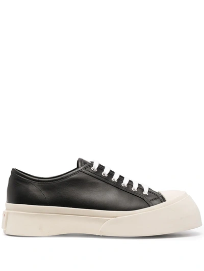 Marni Black Leather Platform Trainers In Brown