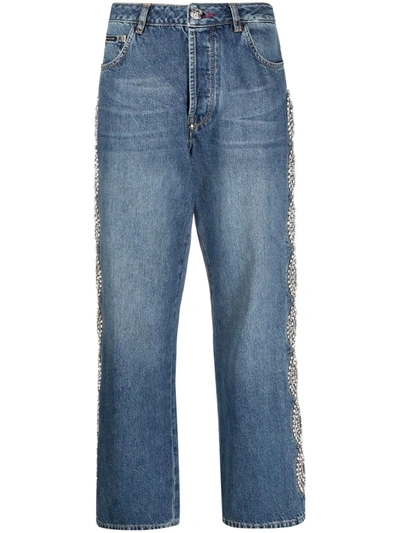 Philipp Plein Crystal Cable Wide-leg Jeans In Blue