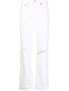 Re/done 90s High Rise Loose Distressed Straight-leg Jeans In Weiss