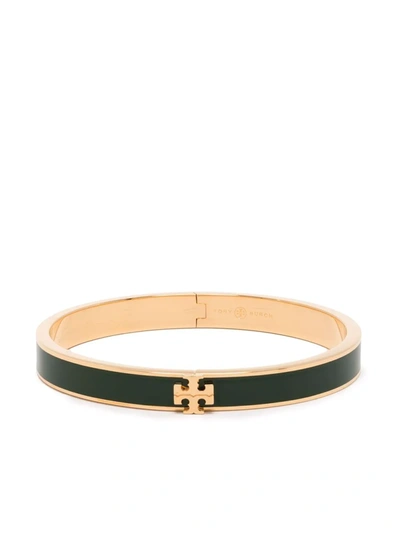 Tory Burch Gold Tone And Black Kira Enamelled Bangle In Black,gold