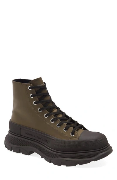 Alexander Mcqueen Tread Slick Chunky-sole Leather Trainers In Green