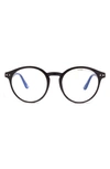 Aimee Kestenberg Ludlow 50mm Round Blue Light Blocking Glasses In Shiny Black/ Clear