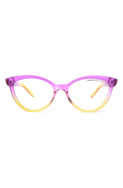 Aimee Kestenberg Madison 50mm Cat Eye Blue Light Blocking Glasses In Crystal Purple Yellow/ Clear