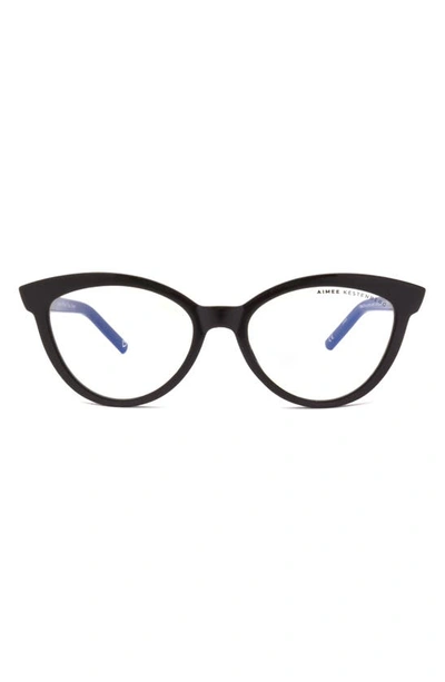 Aimee Kestenberg Madison 50mm Cat Eye Blue Light Blocking Glasses In Shiny Black/ Clear