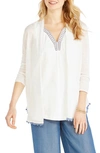 Nic + Zoe Open Front Linen Blend Long Cardigan In Paper White