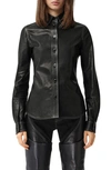 BURBERRY TOPSTITCHED LAMBSKIN LEATHER BUTTON-DOWN SHIRT,4567835