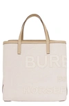 Burberry Mini Beach Horseferry Logo Canvas Tote In Ecru