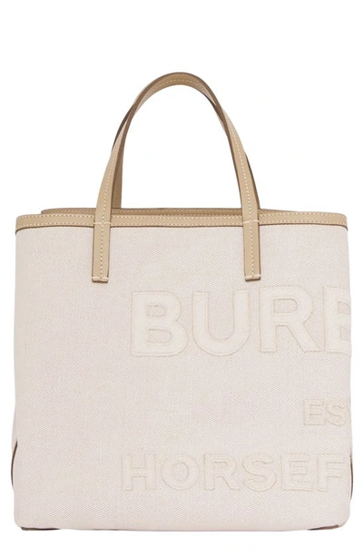 Burberry Mini Beach Horseferry Logo Canvas Tote In Ecru
