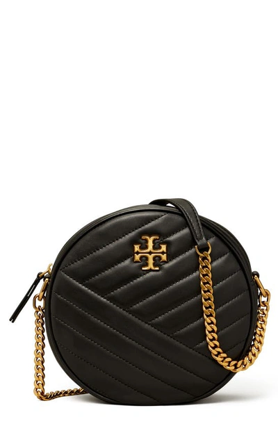 Tory Burch Kira Chevron Quilted Leather Circle Crossbody Bag In Fudge / 59 Rolled Brass