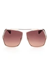Max Mara Elsa Geo Metal Butterfly Sunglasses In Rose Gold/ Gradient Brown