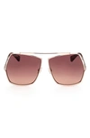 Max Mara Women's Geometric-frame Shiny Rose Brown And Roviex Gradient Metal Sunglasses In Rose Gold