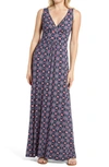 Loveappella Paisley Jersey Maxi Dress In Navy/ Magenta
