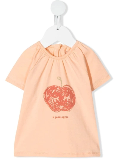 Knot Babies' Apple-print Stretch-organic Cotton T-shirt In 橘色