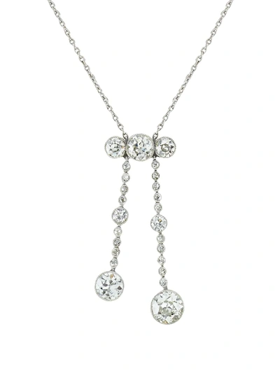 Pre-owned Pragnell Vintage 1901-1910 18kt White Gold Edwardian Diamond Pendant Necklace In Silver