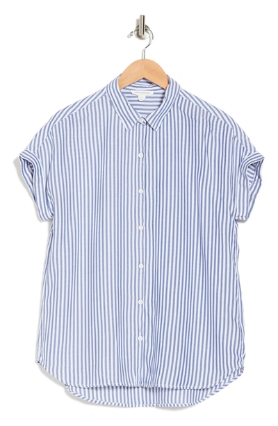 Beachlunchlounge Spencer Striped Short Sleeve Camp Shirt In Majestic Blue