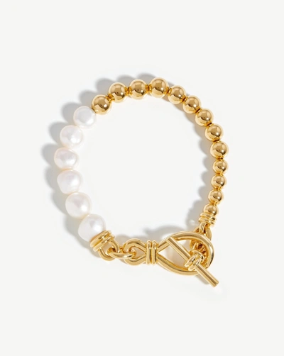 Missoma Baroque Pearl Beaded T-bar Bracelet In Gold