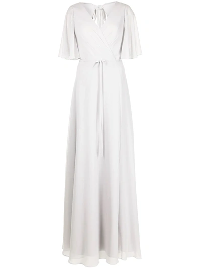 Marchesa Notte Bridesmaids Draped-sleeve Rear-cutout Gown In Grau