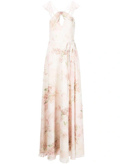 Marchesa Notte Bridesmaids Floral Ruffle Halter-neck Gown In Rosa