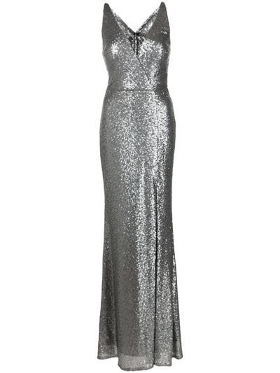 Marchesa Notte Bridesmaids Slim-cut Sequin Evening Dress In Grau