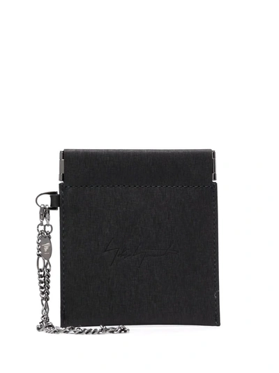 Discord Yohji Yamamoto Spring Mouth Leather Coin Pouch In Schwarz