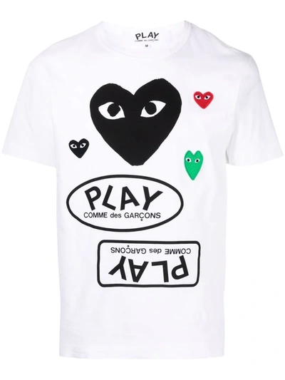 Comme Des Garçons Play Logo Print Heart Patched T-shirt In White