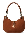 Jimmy Choo Small Suede Varenne Hobo Shoulder Bag In Braun