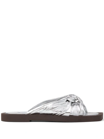 Jimmy Choo Tropica Snake-print Flat Sandals In Silver/silver