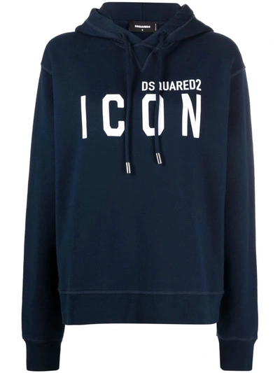 Dsquared2 Icon Logo-print Pullover Hoodie In Navy