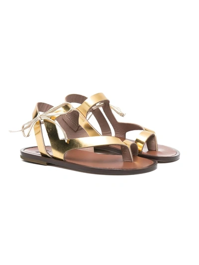 Pèpè Kids' Metallic-effect Leather Sandals In Gold