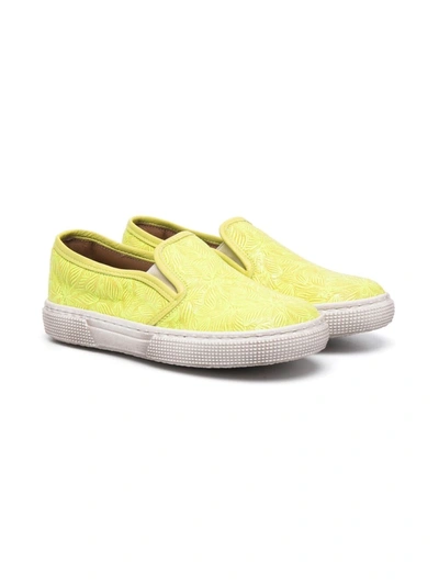 Pèpè Kids' Palm Tree Print Slip-on Trainers In Yellow