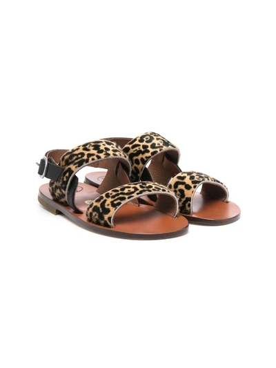 Pèpè Kids' Leopard-print Pony Hair Sandals In Neutrals