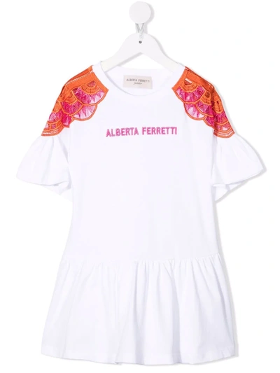 Alberta Ferretti Kids' Logo-embroidered Cotton Dress In White