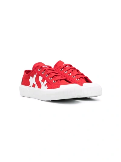 Dsquared2 Kids' Maple Leaf Lace-up Trainers In Red
