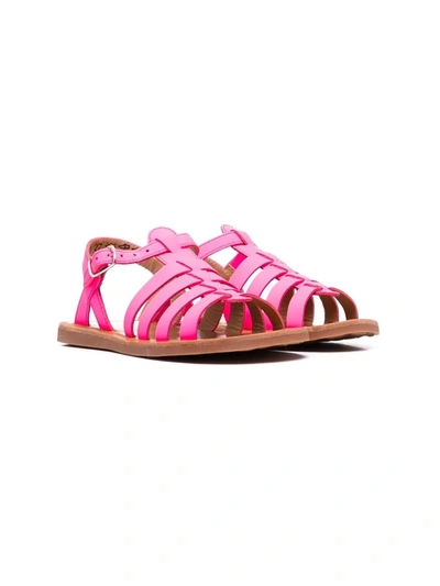 Pom D'api Kids' Cut-out Leather Sandals In Pink