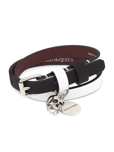 Mcq By Alexander Mcqueen Leather Double Wrap Skull Bracelet In Black White