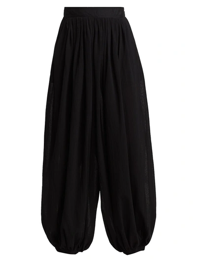 Loewe + Paula's Ibiza Draped Cotton-voile Pants In Black