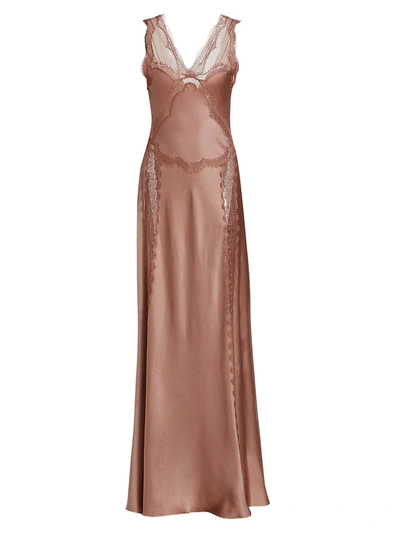 Alberta Ferretti Satin Lace Slip Dress In Pale Pink
