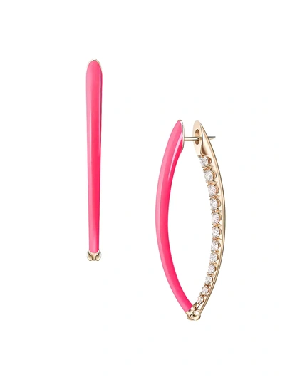 Melissa Kaye Women's Cristina 18k Rose Gold, Diamond & Neon Pink Enamel Medium Hoop Earrings