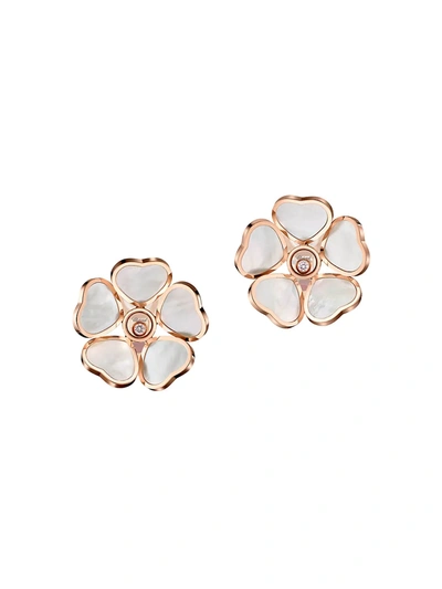 Chopard Women's Happy Diamonds Happy Hearts Flowers 18k Rose Gold, Diamond & Mother-of-pearl Earrings In White