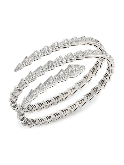 Bvlgari Women's Serpenti Viper 18k White Gold & Pavé Diamond 2-coil Bangle Bracelet